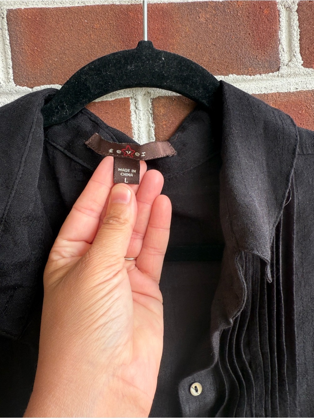 Fever Black Sheer Viscous Blend Summer Button Down Top L - Picture 3 of 10